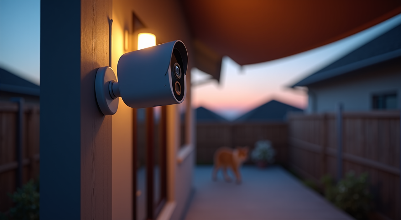 Outdoor security cam Tapo C120 mounted on railing showing weatherproof design