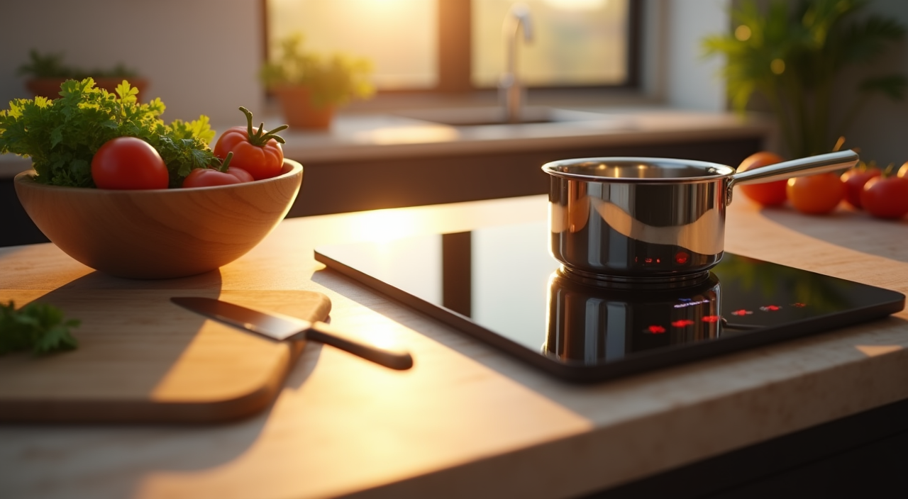 Duxtop portable induction cooktop on kitchen counter with digital display