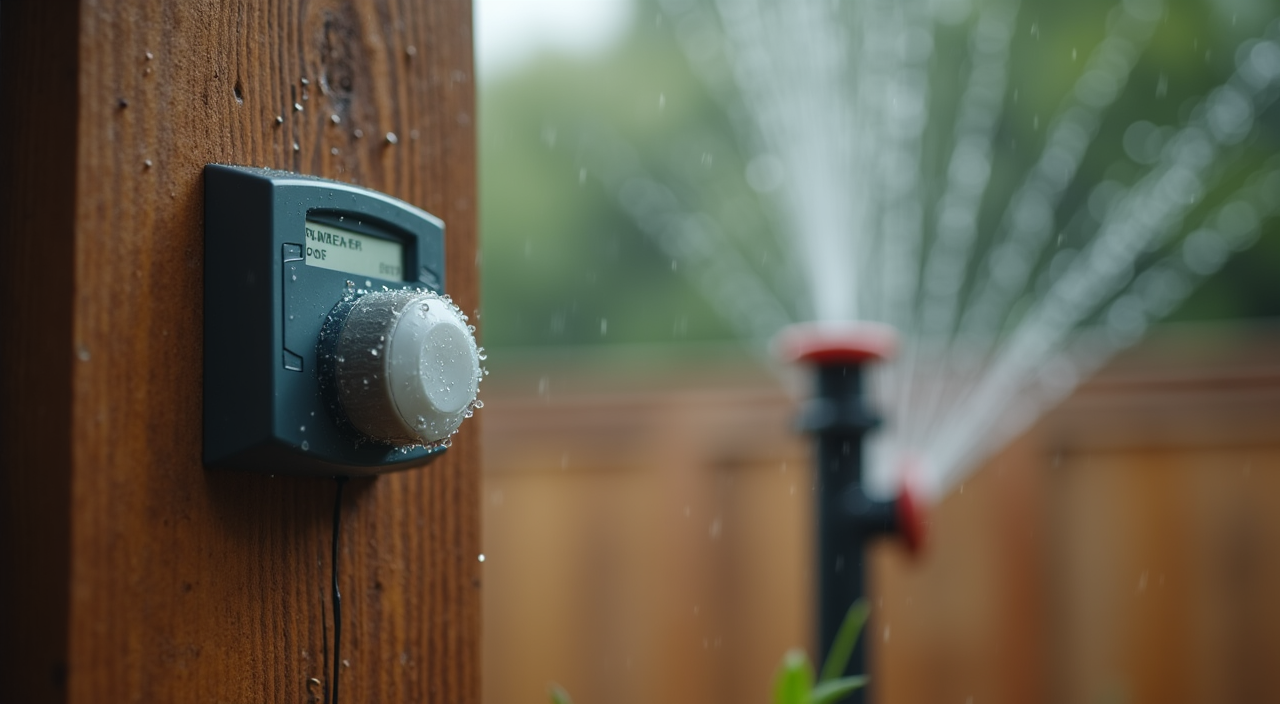 sprinkler controller showing rain sensor status
