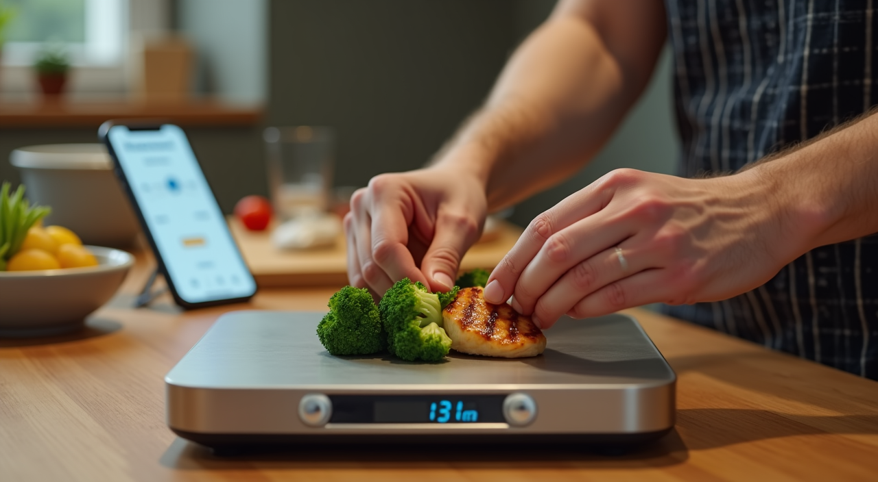 n - 5 Steps to Avoid Mistakes with Nutrition Scale in 2026 2 Close-up of the digital food scale display showing weight and nutrition data